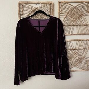 Eileen Fisher Sweet Plum‎ Dolman Sleeve Silk Velvet V Neck Top *see msrmts B41